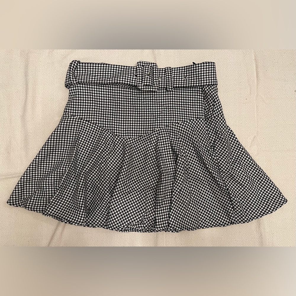 Zara - black and white check skirt with adjustable belt.